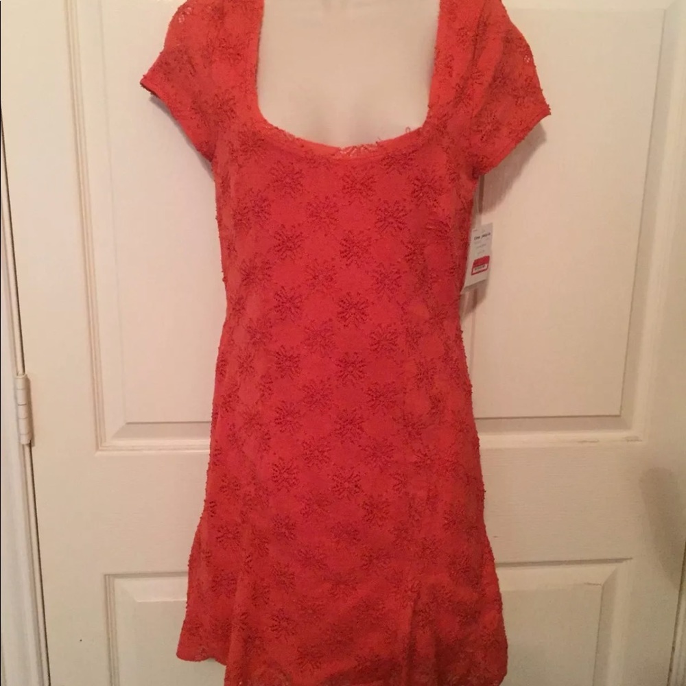Free people coral eyelet dress NWT medium